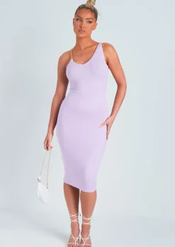 Knitted Dresses|Midi Dresses*Missy Empire Olivia Lilac Chain Strap Knitted Midi Dress