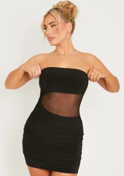 The Party Edit|Little Black Dresses*Missy Empire Ophelia Black Slinky Mesh Cut Out Bandeau Mini Dress