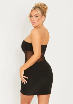 The Party Edit|Little Black Dresses*Missy Empire Ophelia Black Slinky Mesh Cut Out Bandeau Mini Dress