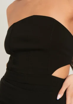 Rave Outfits|Tops*Missy Empire Paisley Black Bandeau Tie Back Woven Corset Top