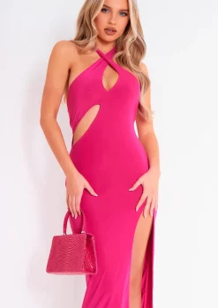 Midi Dresses|Party Dresses*Missy Empire Paris Pink Layer Slinky Cut Out Midi Dress