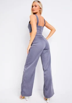 Trousers|Co-Ords*Missy Empire Paris Pinstripe Grey Tailored Relaxed Fit Trouser