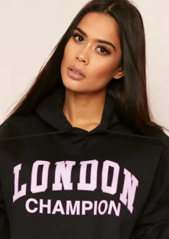 Airport Vibin'|Loungewear*Missy Empire Parker Black Slogan Oversized Cropped Hoodie