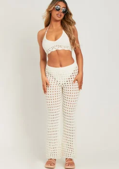 Trousers|Knitwear*Missy Empire Patricia Ivory Crochet Wide Leg Beach Trousers