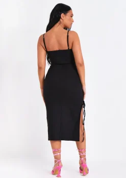 Little Black Dresses|Midi Dresses*Missy Empire Penelope Black Lace Up Side Midi Dress