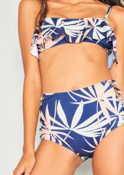 Swimwear|Beachwear*Missy Empire Penelope Navy Tropical Ruffle High Waist Bikini