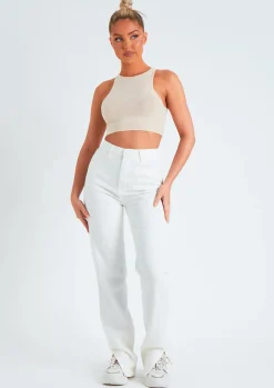 Jeans|Denim*Missy Empire Perrie Denim Straight Leg Split Detail Jeans White