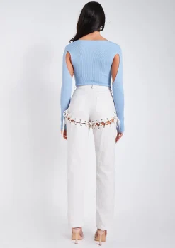 Tops|Bodysuits*Missy Empire Phoebe Blue Cut Out Detail Knitted Bodysuit
