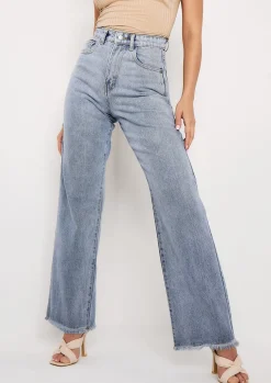 Jeans|Denim*Missy Empire Phoebe Denim Light Wash Frayed Raw Hem Jeans