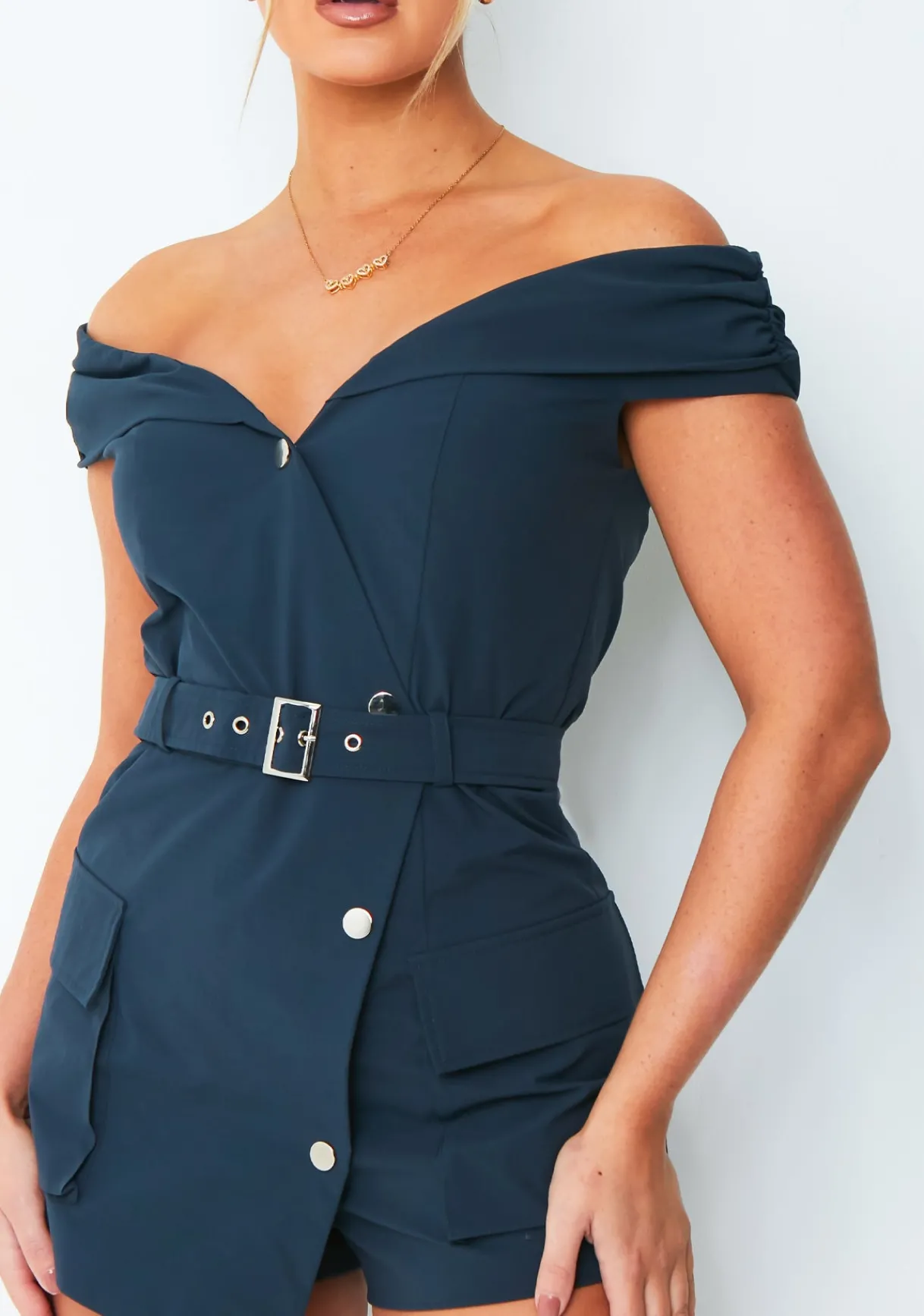 Jumpsuits & Playsuits*Missy Empire Pippa Navy Blue Pocket Detail Playsuit