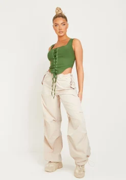 Tops*Missy Empire Polly Khaki Lace Up Corset Top