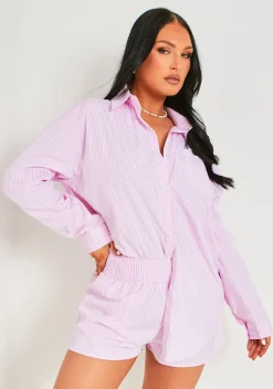 Shorts|Co-Ords*Missy Empire Polly Pinstripe Stripe Shorts Pink