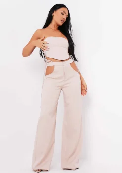 Trousers*Missy Empire Polly Sand Cut Out Side Trousers