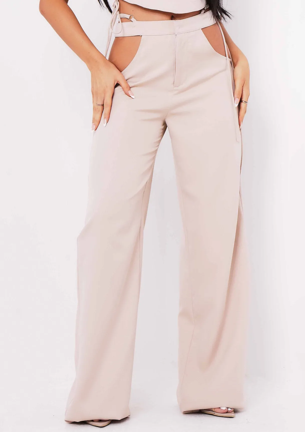 Trousers*Missy Empire Polly Sand Cut Out Side Trousers