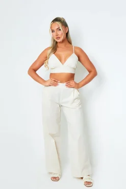Trousers|Co-Ords*Missy Empire Rachel Cream High Waisted Tailored Wide Leg Trousers