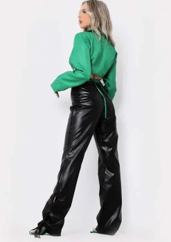 Trousers*Missy Empire Raddison Black High Waisted PU Flare Co-ord Trousers