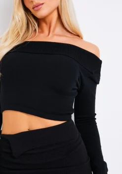 Tops|Co-Ords*Missy Empire Rayne Knitted Long Sleeve Asymmetric Top Black