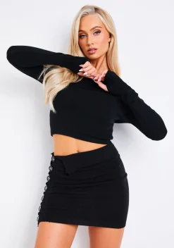 Tops|Co-Ords*Missy Empire Rayne Knitted Long Sleeve Asymmetric Top Black