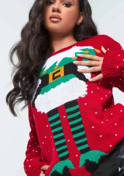 Knitwear*Missy Empire Elf Knitted Christmas Jumper Red