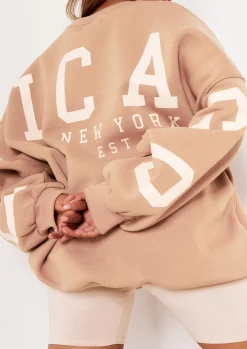 Airport Vibin'|Loungewear*Missy Empire Remi Chicago Oversized Sweatshirt Stone