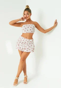 The Party Edit|Skirts*Missy Empire Renee White Floral Printed Puff Ball Mini Skirt