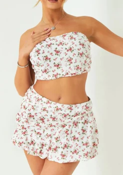 The Party Edit|Skirts*Missy Empire Renee White Floral Printed Puff Ball Mini Skirt