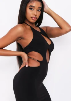 The Party Edit|Little Black Dresses*Missy Empire Rhianna Black Cut Out Chain Maxi Dress