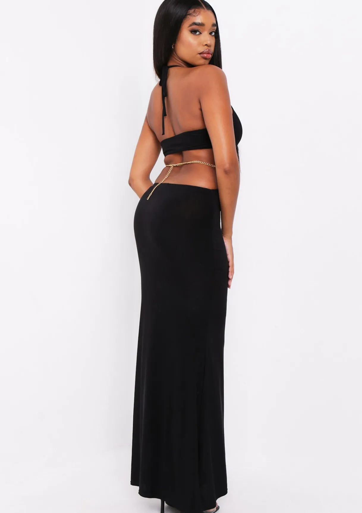 The Party Edit|Little Black Dresses*Missy Empire Rhianna Black Cut Out Chain Maxi Dress