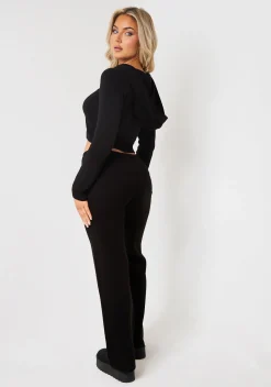 Airport Vibin'|Trousers*Missy Empire Rina Knit Fold Over Waist Flare Trousers Black