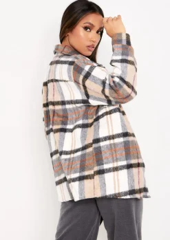 Coats & Jackets*Missy Empire Rita Beige Oversized Checked Shacket