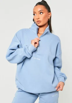 Airport Vibin'|Tracksuits*Missy Empire Rivka Embroidered Half Zip Oversized Sweatshirt Pastel Blue
