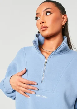 Airport Vibin'|Tracksuits*Missy Empire Rivka Embroidered Half Zip Oversized Sweatshirt Pastel Blue