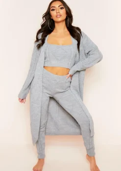 Airport Vibin'*Missy Empire Rocha Light Grey Cable Knitted Long Oversized Cardigan