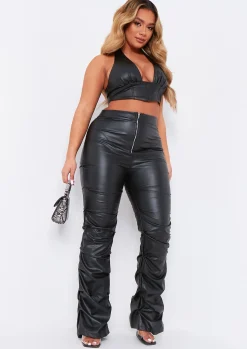 Rave Outfits|Tops*Missy Empire Romy PU Cropped Corset Halterneck Top Black
