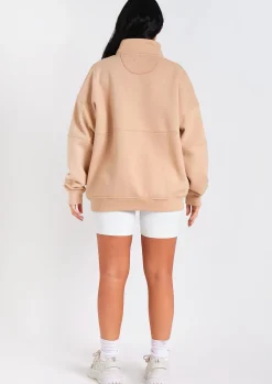 Airport Vibin'|Loungewear*Missy Empire Roxy Premium Ribbed Panelled Half Zip Sweatshirt Beige