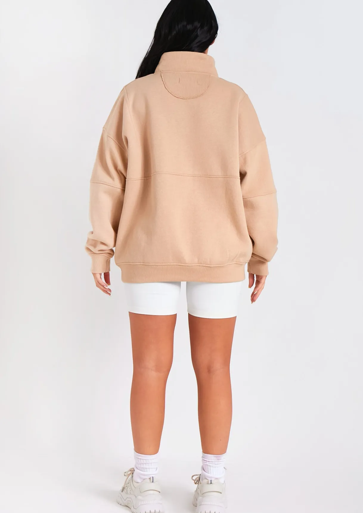 Airport Vibin'|Loungewear*Missy Empire Roxy Premium Ribbed Panelled Half Zip Sweatshirt Beige