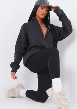 Airport Vibin'|Loungewear*Missy Empire Roxy Premium Ribbed Panelled Half Zip Sweatshirt Charcoal