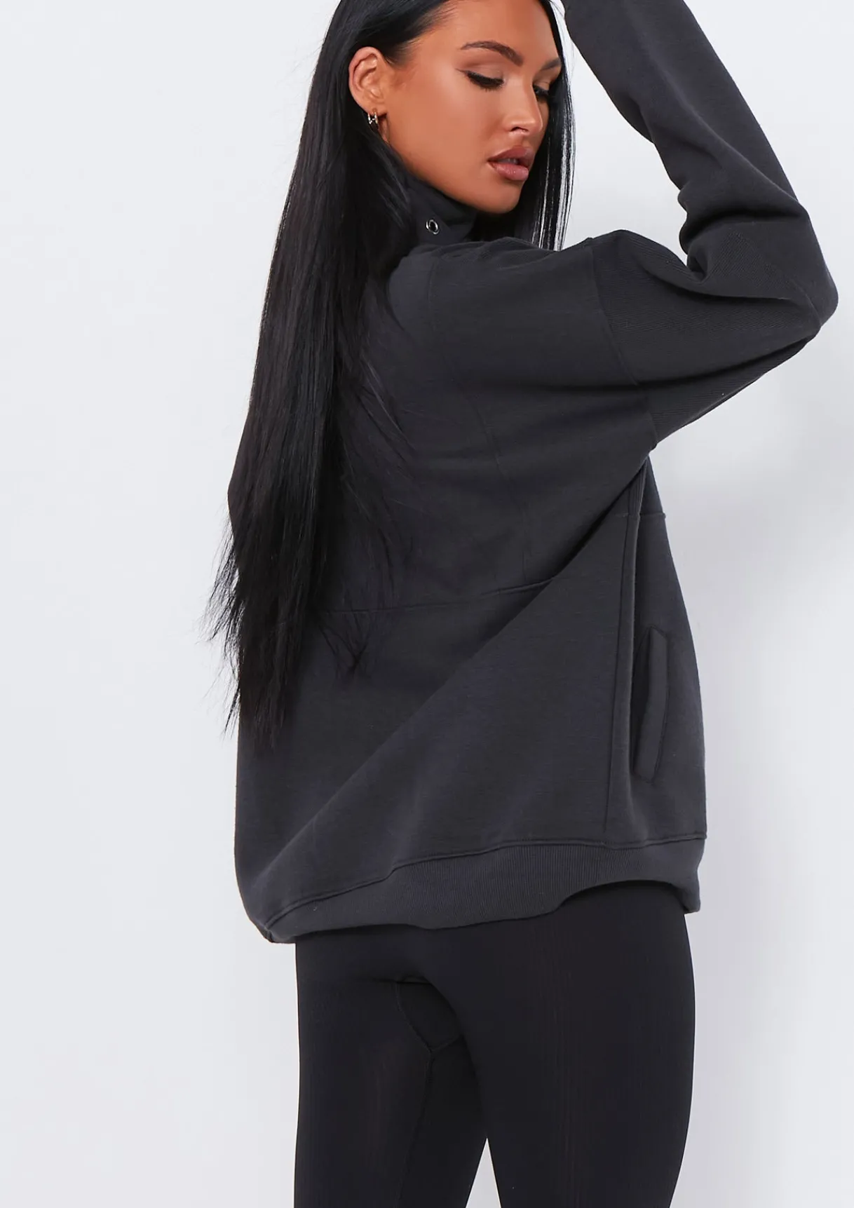 Airport Vibin'|Loungewear*Missy Empire Roxy Premium Ribbed Panelled Half Zip Sweatshirt Charcoal