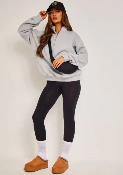 Airport Vibin'|Hoodies & Sweats*Missy Empire Roxy Premium Ribbed Panelled Half Zip Sweatshirt Light Grey