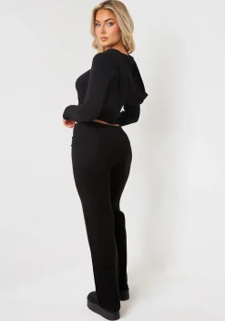 Airport Vibin'|Loungewear*Missy Empire Rylee Knit Zip Through Hooded Jacket Black