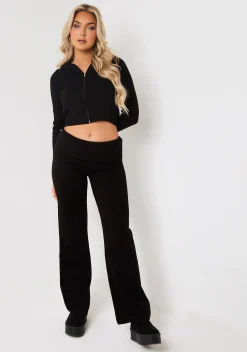 Airport Vibin'|Loungewear*Missy Empire Rylee Knit Zip Through Hooded Jacket Black