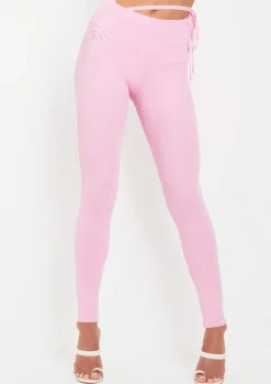Airport Vibin'|Loungewear*Missy Empire Sabella Pink Tie Waist Leggings