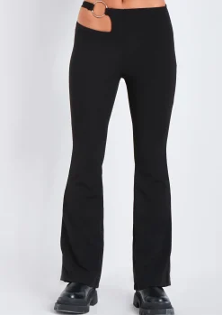 Rave Outfits|Trousers*Missy Empire Sabina Black Ring Cut Out Detail High Waisted Flared Trouser