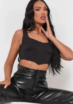 Tops*Missy Empire Sabrina Cup Detail Corset Crop Top Black