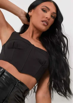 Tops*Missy Empire Sabrina Cup Detail Corset Crop Top Black