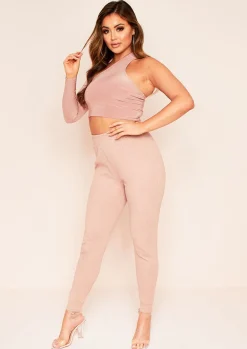 Tops|Co-Ords*Missy Empire Sam One Shoulder Long Sleeve Crop Top Rose