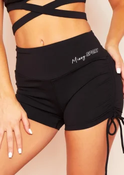 Gym Bottoms|Shorts*Missy Empire Sandra Black Missy Sport Ruched Side Gym Shorts