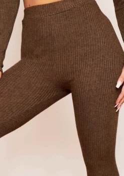 Airport Vibin'|Loungewear*Missy Empire Sarah Chocolate Brushed Ribbed Legging