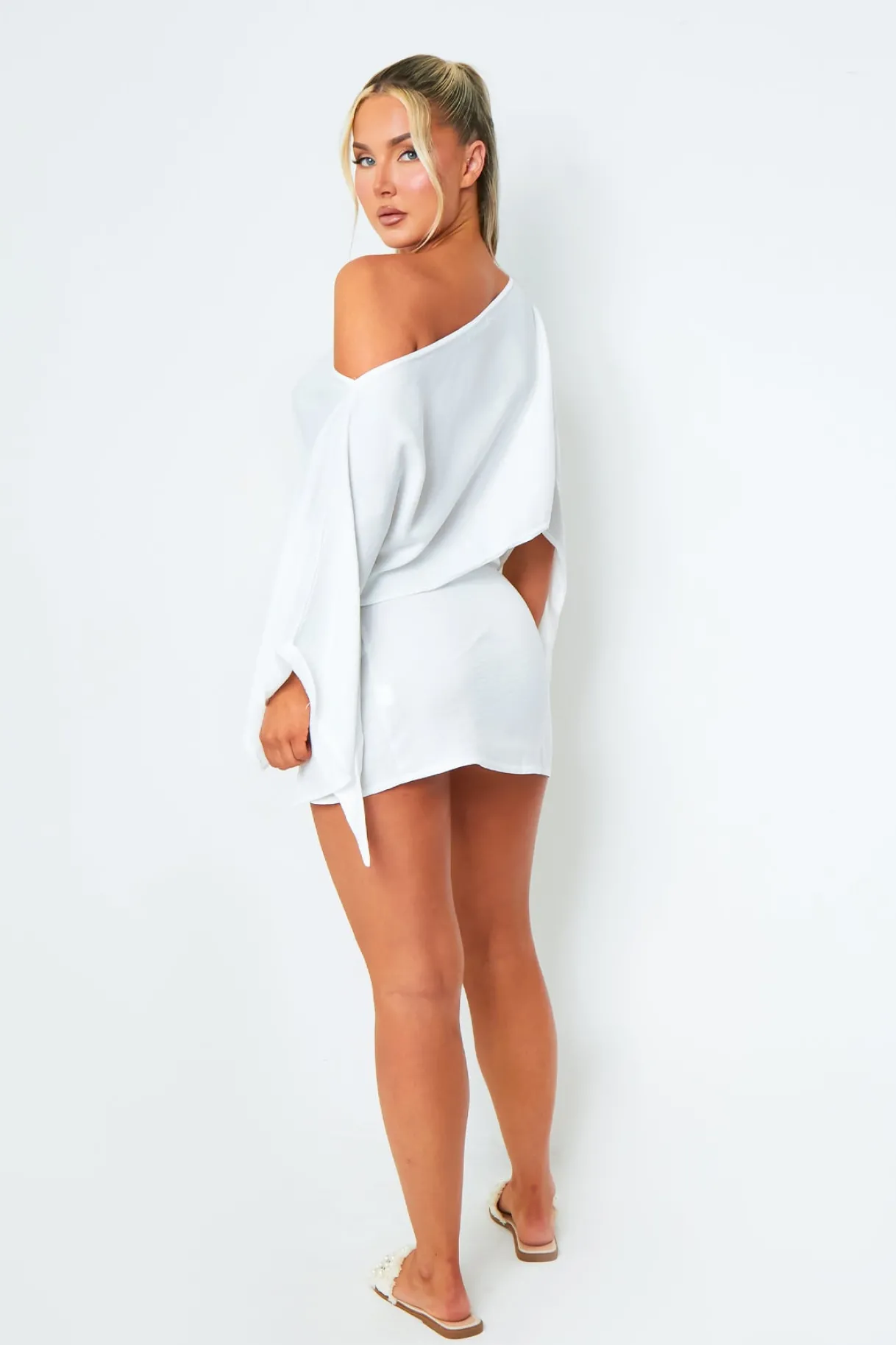 Tops|Co-Ords*Missy Empire Sarah White Off Shoulder Drape Detail Top