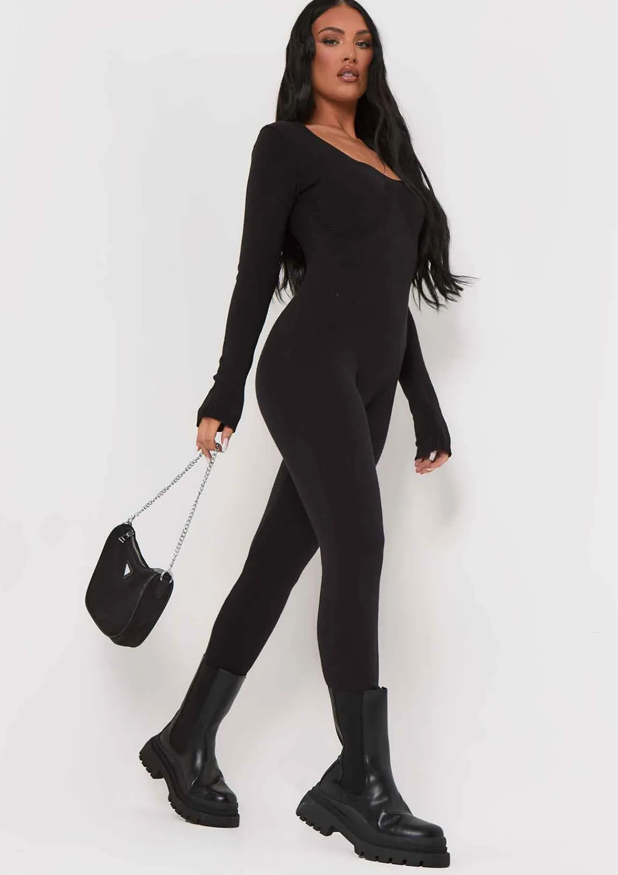 Airport Vibin'|Loungewear*Missy Empire Savannah Knitted Long Sleeve Jumpsuit Black